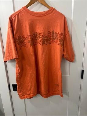 Orange Graphic Tee with Floral Band. Vintage Flyshacker